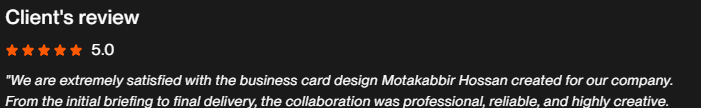 Upwork five-star review from Loris for Motakabbir Hossan