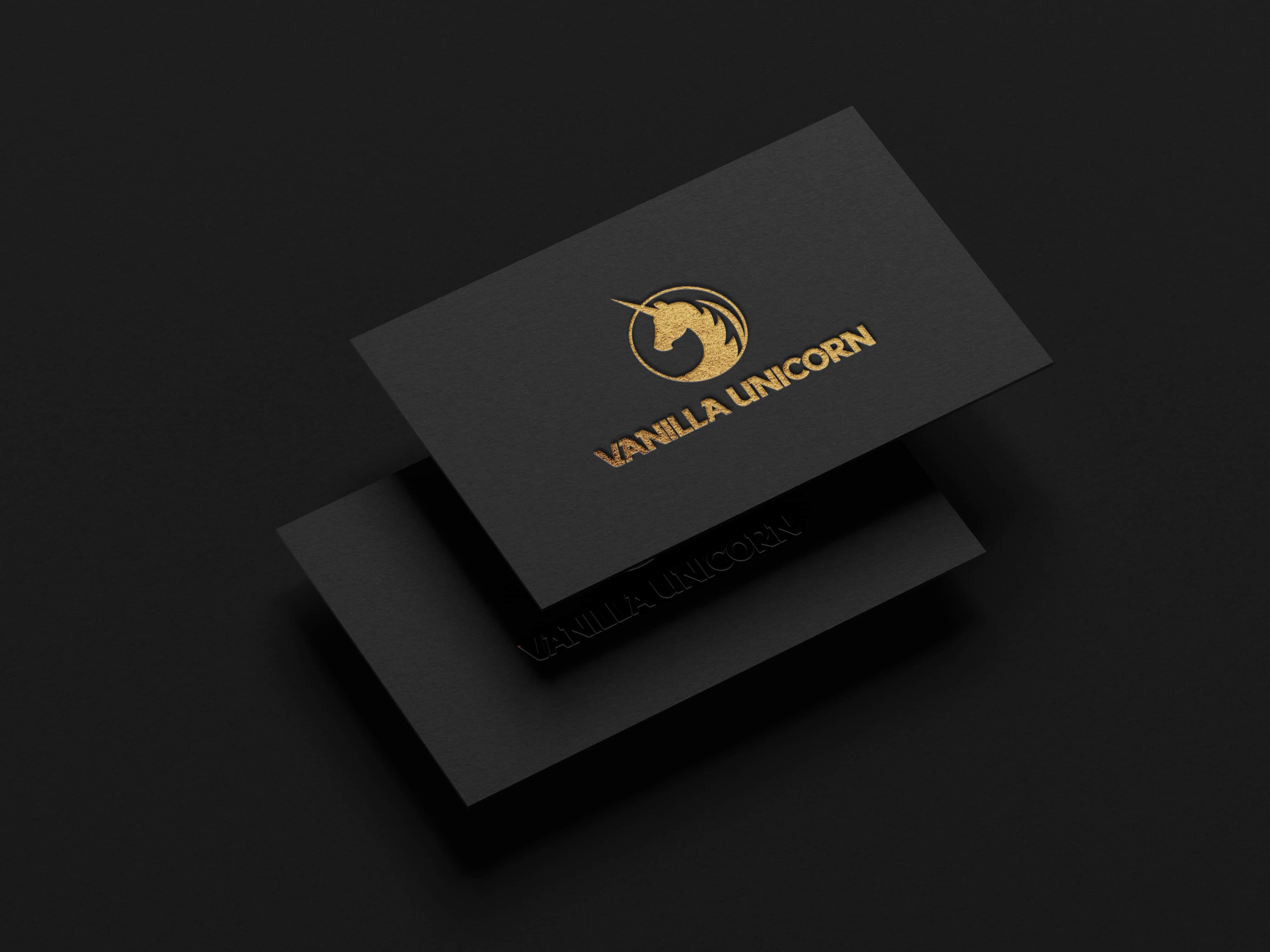 Vanilla Unicorn black and gold-foil business card print design by Motakabbir Hossan